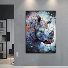 Colorful Rhinoceros Face Animal Paint Wall Art Canvas Unframed Print Art