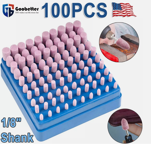 100x Rotary Mounted Abrasive Grinding Stone Point Wheel Bits Set For Dremel Tool