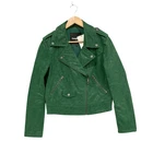 Desigual Jacket Womens M Green Faux Leather Biker Short Zip Pockets Lined A2906
