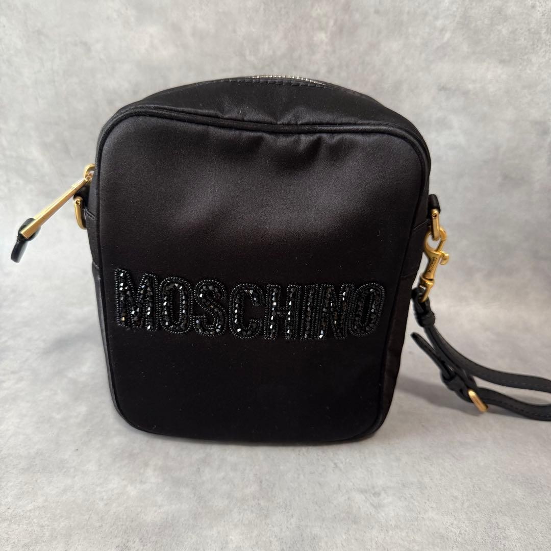 MOSCHINO Teddy Bear Beaded Satin 3Way Shoulder Bag Black Gold Rare Authentic image 7