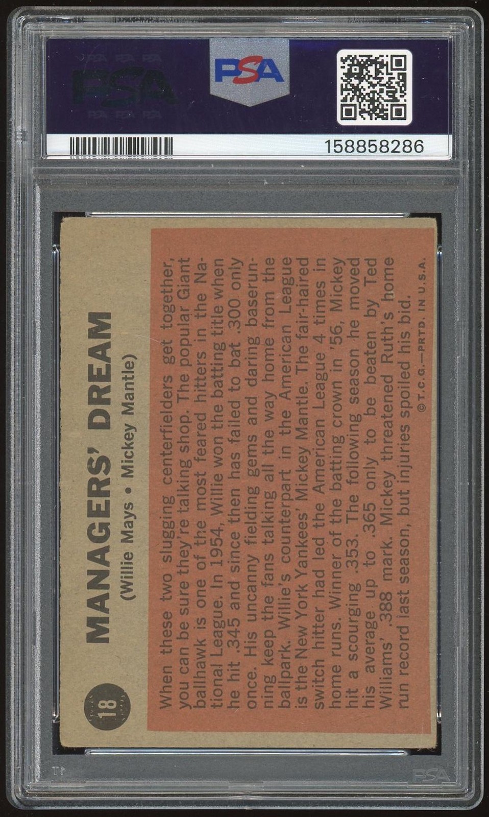 1962 Topps #18 Managers' Dream Mantle/Mays PSA 2 *8286 view 2