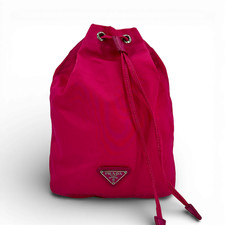 Pochette originale PRADA Milano tessuto nylon Pocono rosa con coulisse JW952