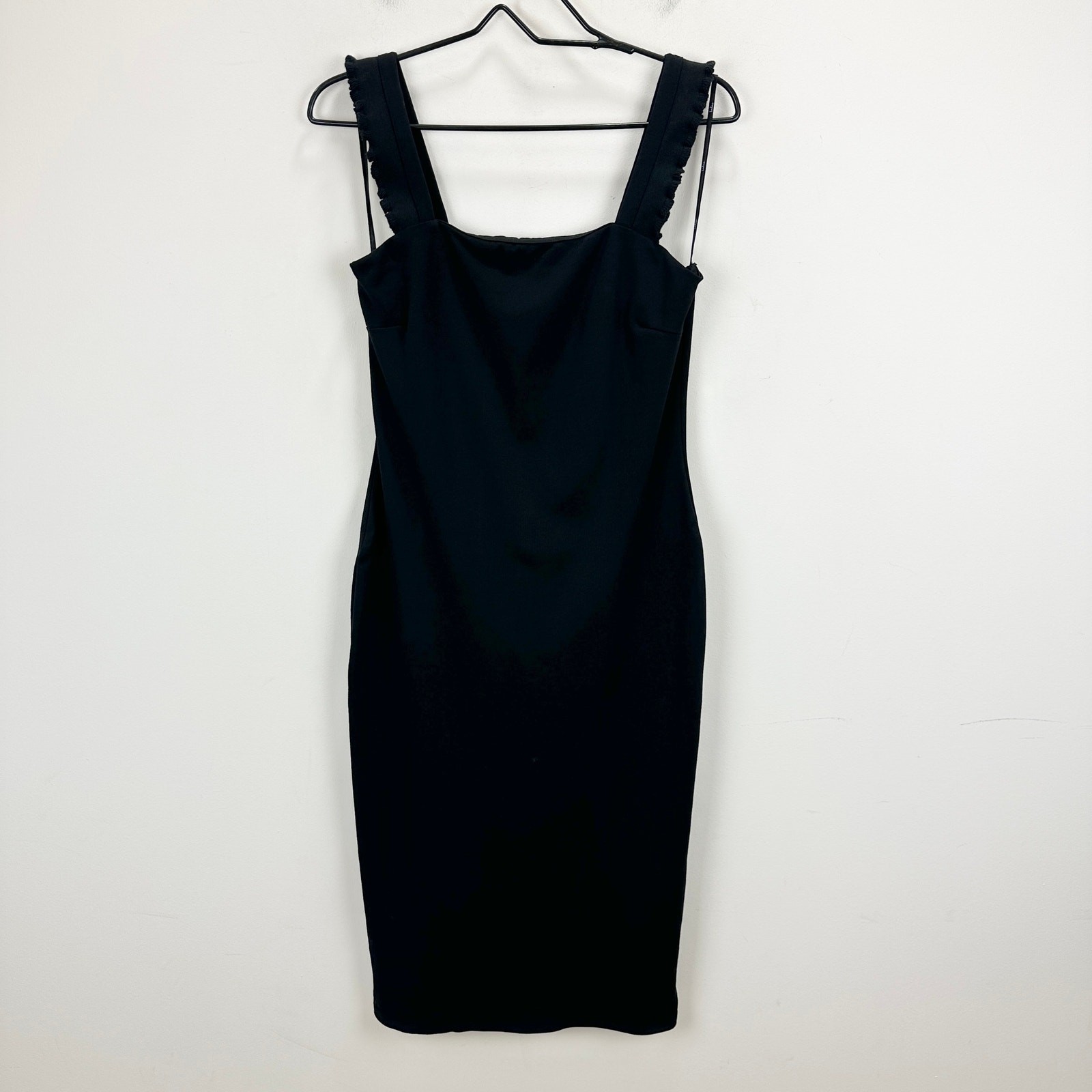 Lulus Persuasion Black Ruffled Bodycon Midi Dress Stretch Party Cocktail Large. 