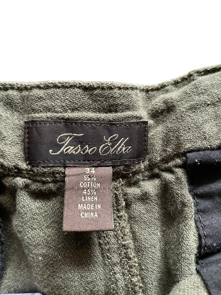 Tasso Elba Shorts • Green Linen Blend Cargo Pockets Flat Front • Size 34 - Image 4 of 4