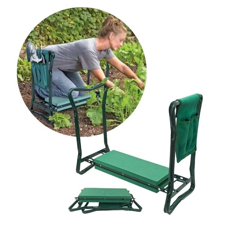 Tabouret Pliable 3-en-1 – Agenouilloir + Siège + Poche à Outils – 150kg