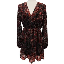 Shyanne Dress Floral Burnout Velvet Sheer Ruffled Boho Western Glam Peasant