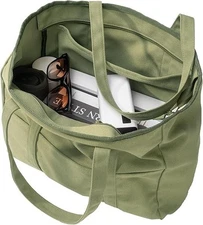 Extra Large Canvas Tote Bag for Women Men, Utility Work Tote with Zipper, Lap...