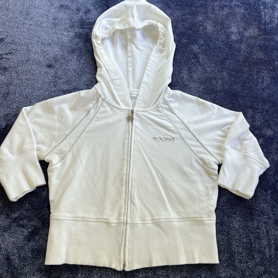 Sudadera con Capucha Recortada Roja Y2K Ecko De Colección Blanca Plata Logo Cremallera Estrás Corona S Foto 2 de 4