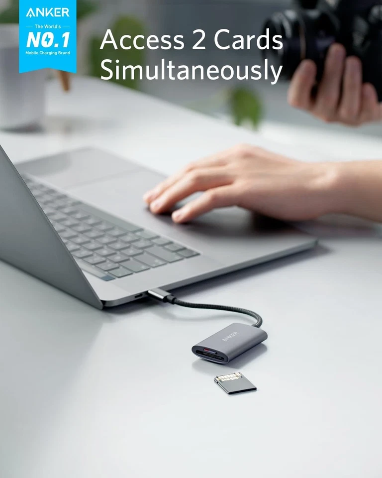 Anker USB-C SD 4.0 Card Reader, PowerExpand+ 2-in-1 Memory Gray  - Image 2 of 4