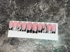 Black French Tip Nails W/ Design Prep Kit Included-Size medium Handmade