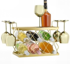 Countertop Wine Rack Organizer Holds 6 Oversized Bottles  4 Glasses