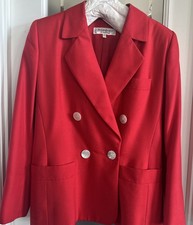 Vtg Yves Saint Laurent Dbl-Breasted Red Blazer 36 Rive Gauche MOP White Buttons