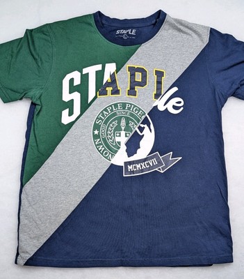 STAPLE PIGEON Blue Green Striped Colorblock T-SHIRT Men's S M