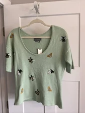 Anthropologie SMALL NWT! Scoop neck short sleeve Sweater Bee BEADED