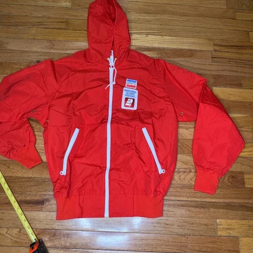 Vintage 60s Levis Hooded National Sports Festival Jacket Light Windbreaker M Red image 2