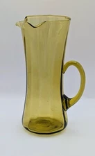 Vintage Yellow Glass Pitcher Vase With Twisted Handle