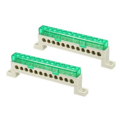 2Pcs Terminal Ground Bar, 12 Positions 7x11mm Ground Block for Electrical, Green
