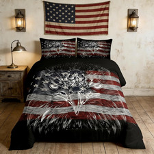American Flag Comforter Set Queen Size, Eagle Bird Animal Print Stars Stripes US