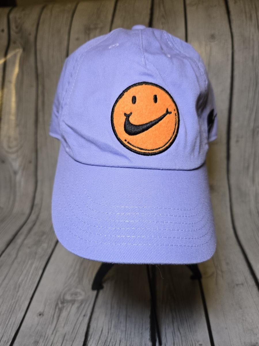 Rare Nike Purple Orange Smiley Face Hat Swoosh Youth 1 Size Very