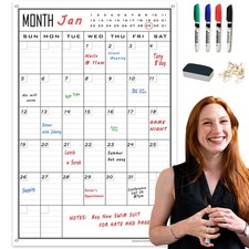 Large Dry Erase Calendar For Wall Monthly,24x36 Inch Big Vertical Blank White...