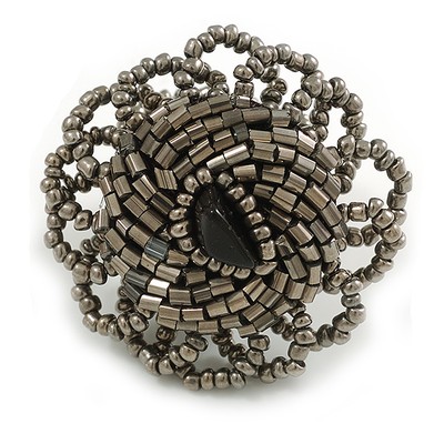 40 mm Durchmesser / Hämatit grau Glasperlen Gänseblümchen Blume Flex Ring / Größe L