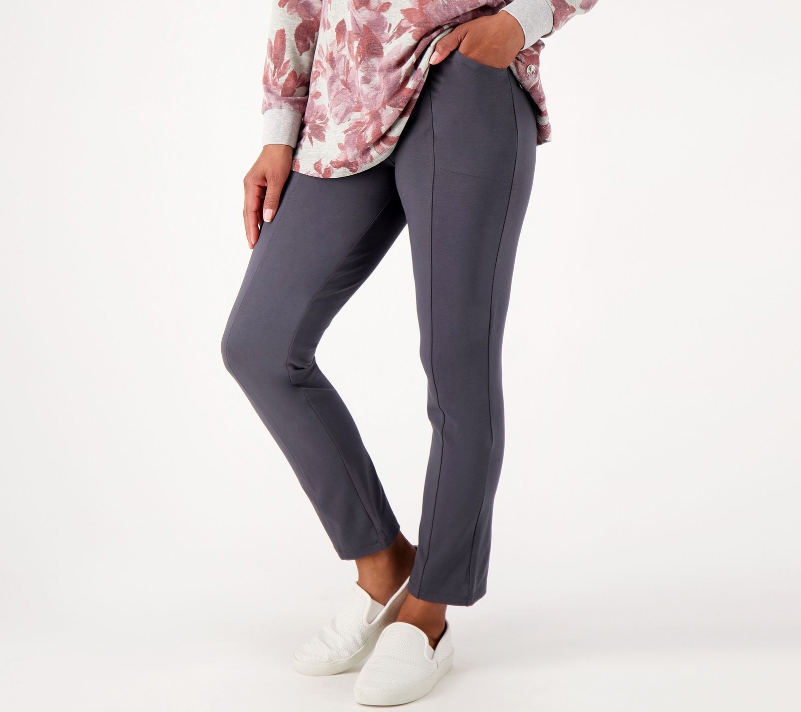 Susan Graver Women's Petite Pants 3XP Weekend Premium Stretch Slim Gray A517483