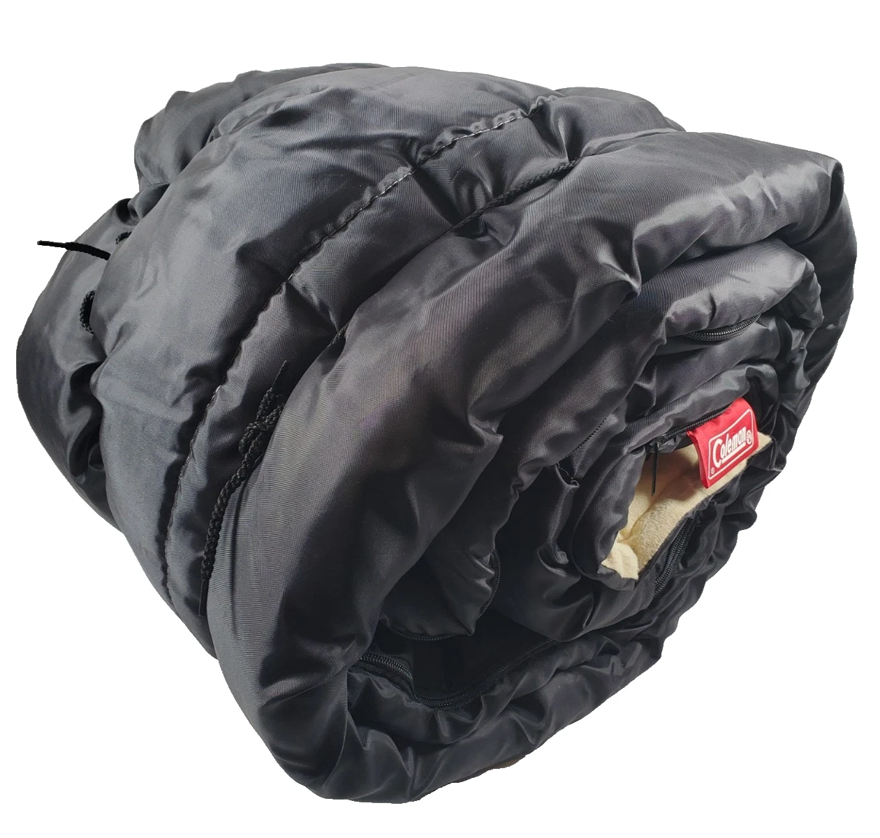 Coleman Sleeping Bag Black Adult Flannel Lined Camping Hiking 70” L 32” W