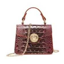 Chic Women Crocodile Leather bags Mini Top-Handle Clutch Compact 1-brown Purple