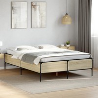 Bettgestell Sonoma-Eiche 150X200 Cm Holzwerkstoff Mit Metallrahmen