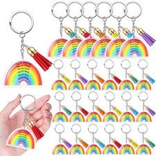 24 Sets Back to Inspirational Keychain Bulk Gifts Rainbow Acrylic Keychain wi...