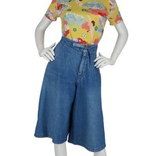 70s Vintage Wide Leg Flare High Waisted Boho Festival Hippie Denim Jean Shorts