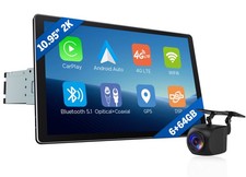 Single DIN 10.95" 2K Android 13 6+64 GPS Sat Nav Car Stereo Radio 4G CarPlay DSP
