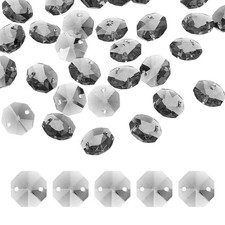 35Pcs 14mm Crystal Octagon Beads 2-Hole Glass Suncatcher Beads Clear Black,