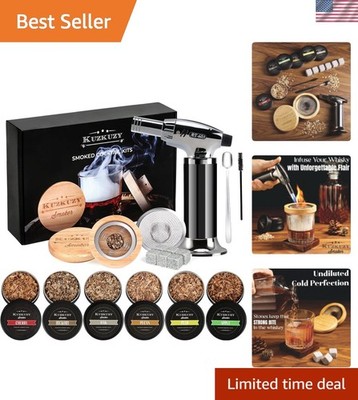 Cocktail Smoker Kit with Torch   6 Flavors Wood Chips   Bourbon, Whiskey Smok...
