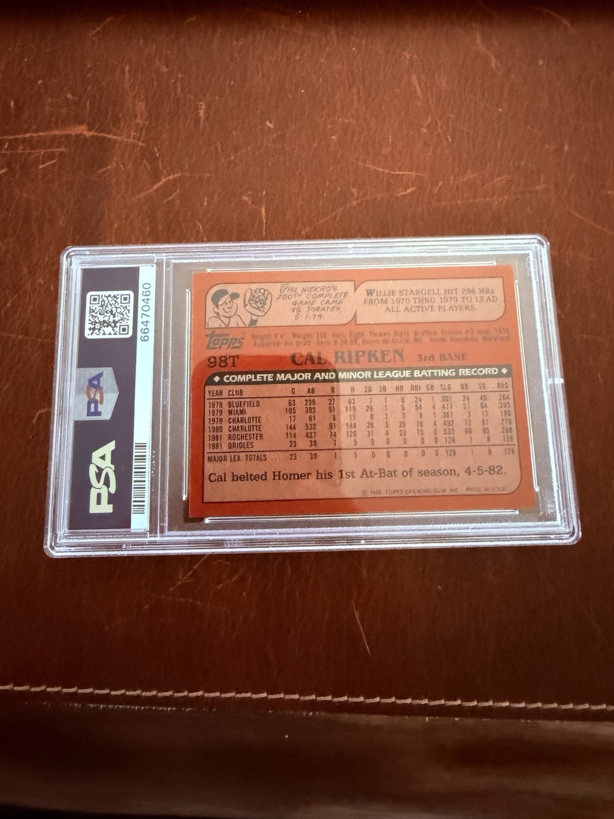 1982 Topps Traded Cal Ripken Jr RC #98T PSA 9 Rookie Orioles HOF view 4