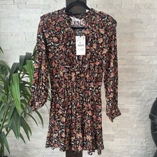 Zara Dark Floral Ruffled Boho Dress Long Sleeve Size Small New with Tags