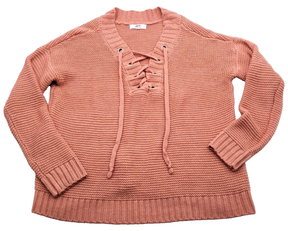 Jack BB Dakota Medium Oversized Sweater Lace Up Neckline Coral Chunky Knit  Cozy