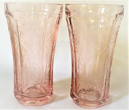 2pc~INDIANA GLASS~Pink~RECOLLECTION~Madrid~DEPRESSION~Flat~14oz~Tumblers~6 3/8" - Picture 5 of 9