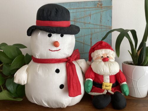 VTG Hallmark Santa Nylon Plush and Int. Silver Co Snowman Stuffed Christmas Lot