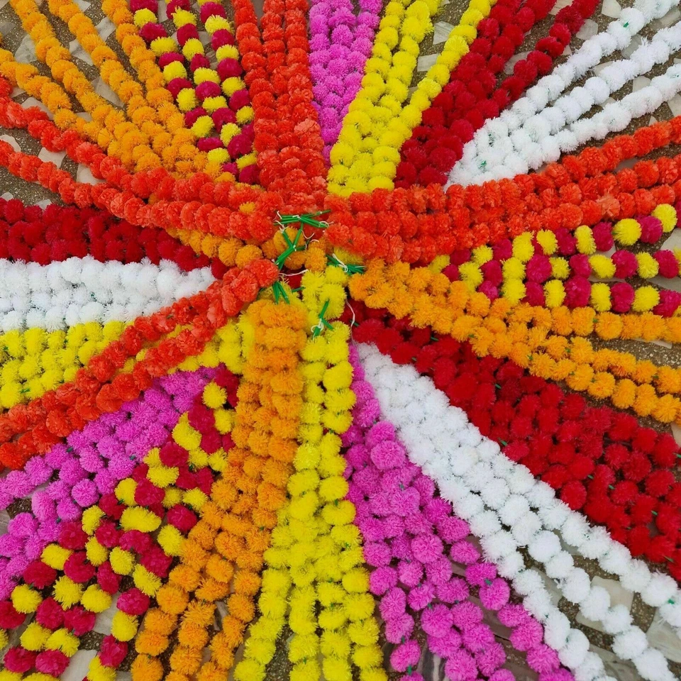Guirlanda de flores de calêndula artificial feita à mão indiana decoração de festa de casamento para casa - Imagem 4 de 4