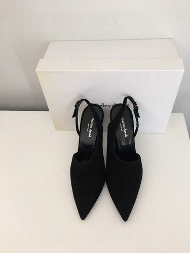 NWB CHARLES DAVID SASS SUEDE BLACK HEELS SHOES SIZE 39.5 MADE IN ITALY - Picture 4 of 7