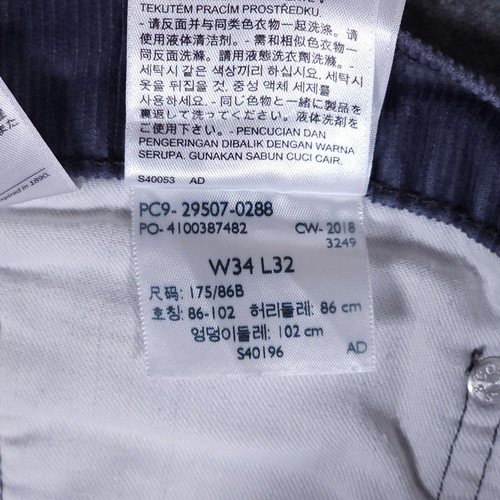 Levis 502 Jeans Mens W34 L32 Grey Corduroy Regular Fit Tapered Leg Stretch - Imagen 14 de 17