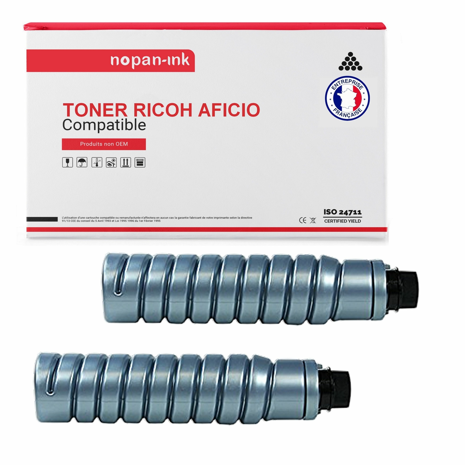Toner Ricoh 1250D noir compatible 885258 NOPAN-INK lot de 2 pour copieur laser