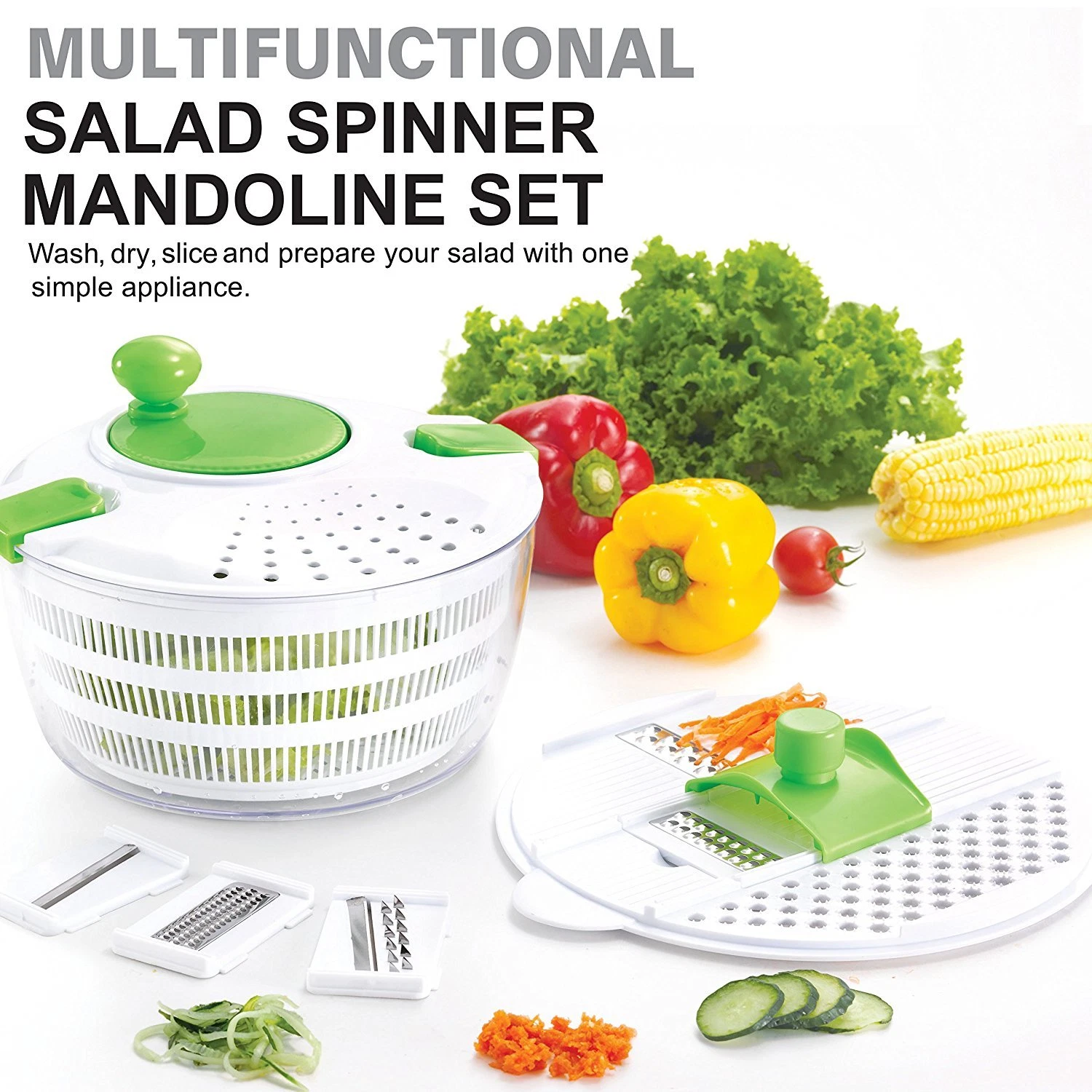HUJI Multi-Functional Salad Spinner & Mandoline Set Drainer Vegetable Dryer
Opens in a new window or