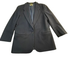 VTG LL Bean Women's Size 14R Wool Cashmere 1 Button Lined Blazer Navy USA Made