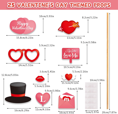 AUOCATTAIL Valentinstag Foto Booth Requisiten Set – 25 Stück, Rosa, Mit Amor & Herzen