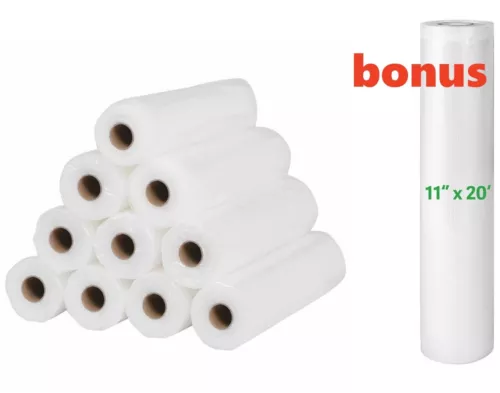 4Mil 11"x20' Food Saver Vacuum Sealer Bag Rolls Embossed Storage Bags (11 rolls)