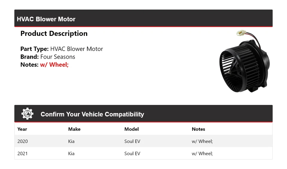 Motor soplador HVAC para Kia Soul EV 2020-2021 4 estaciones Foto 2 de 4