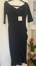 Navy Blue Dress Bodycon Size UK 12 Style Mock Wrap, long, by Girl In Mind BNWT