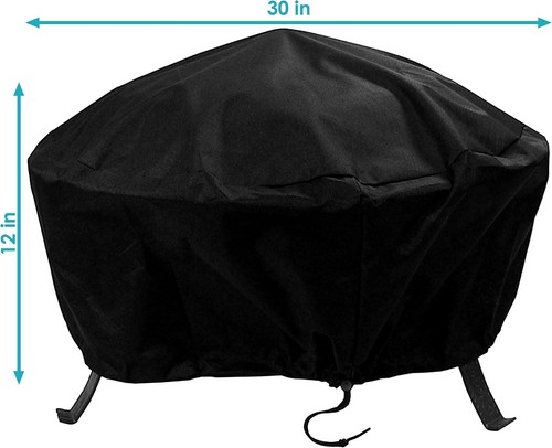 30-Inch Fire Pit Cover Polyester Round Waterproof with Drawstring Closure Black - Picture 5 of 9